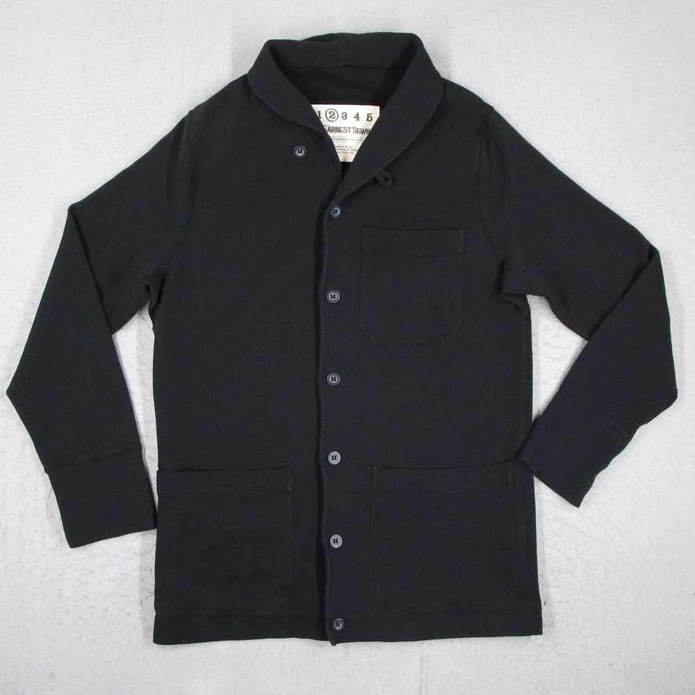 Earnest Sewn Mens Black Cotton Shawl Collar Button Cardigan Sweater Size 2